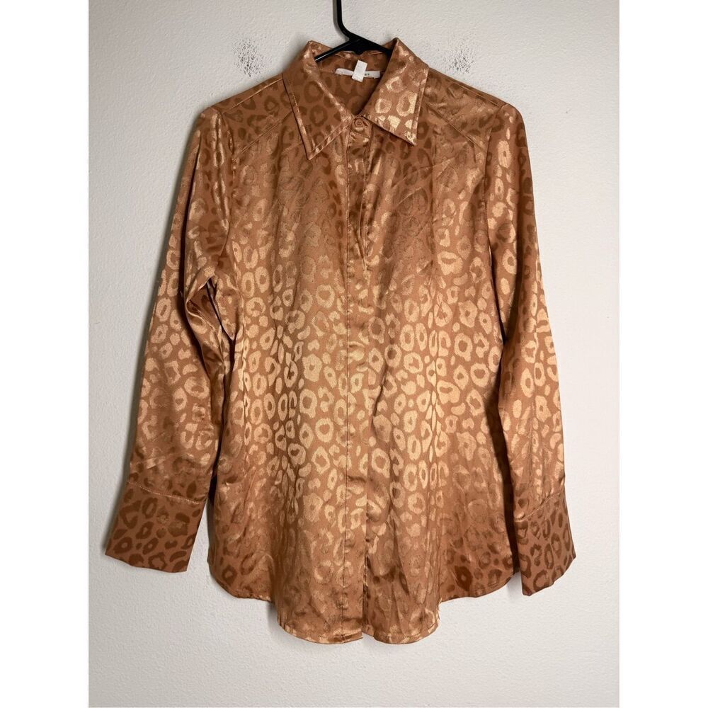 12Th Tribe Bohemian Burnt Orange Leopard Button Down Blouse Size S Long Sleeve